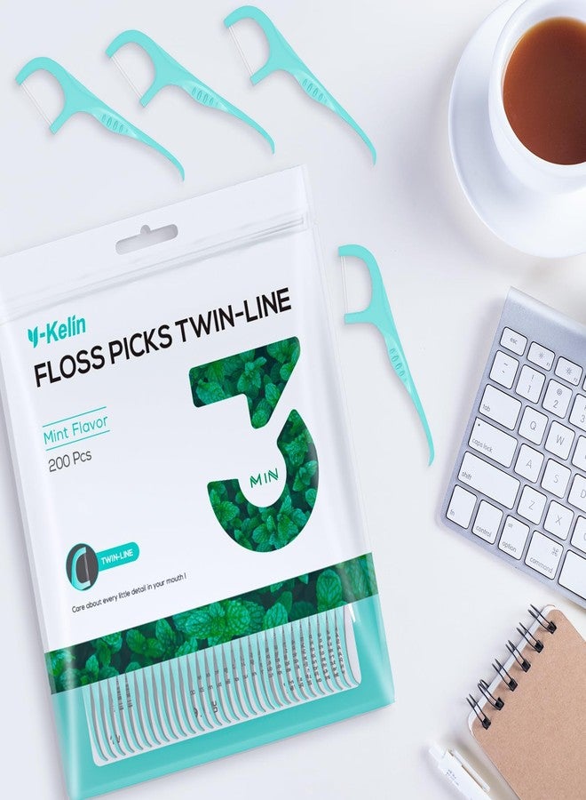 Y-Kelin Twin Line Dental Floss Picks - Double Floss Picks, Double-Cleaning Teeth, Mint Flavor, 200 Count - Image 4
